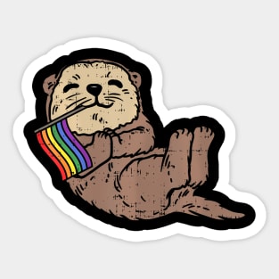 Lgbt Sea Otter Rainbow Flag Cute Gay Pride Animal Lover Sticker